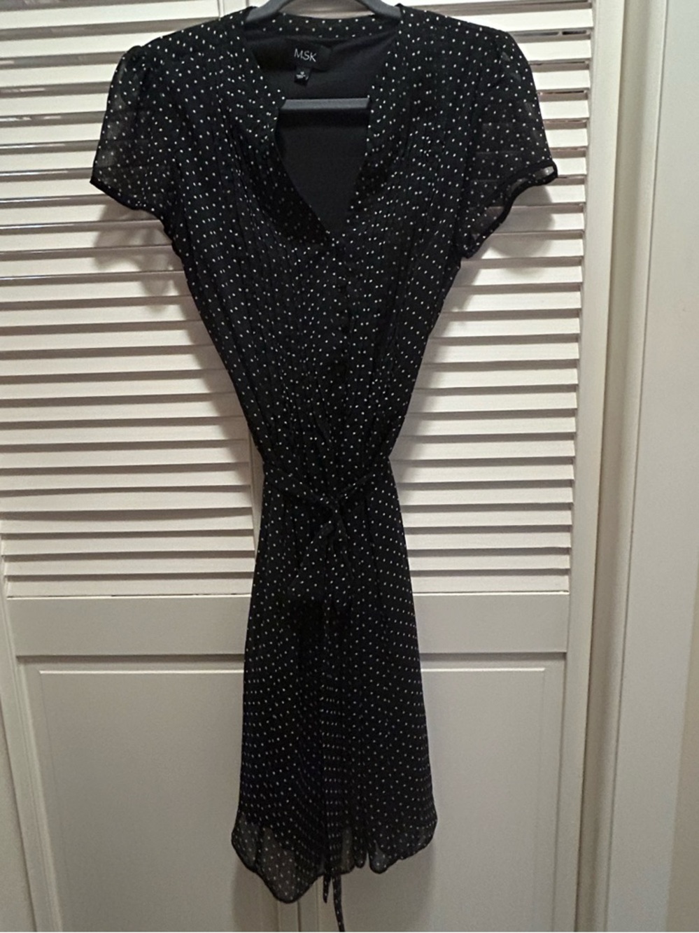 MSK Black Polka Dot Tie-Waist Midi Dress